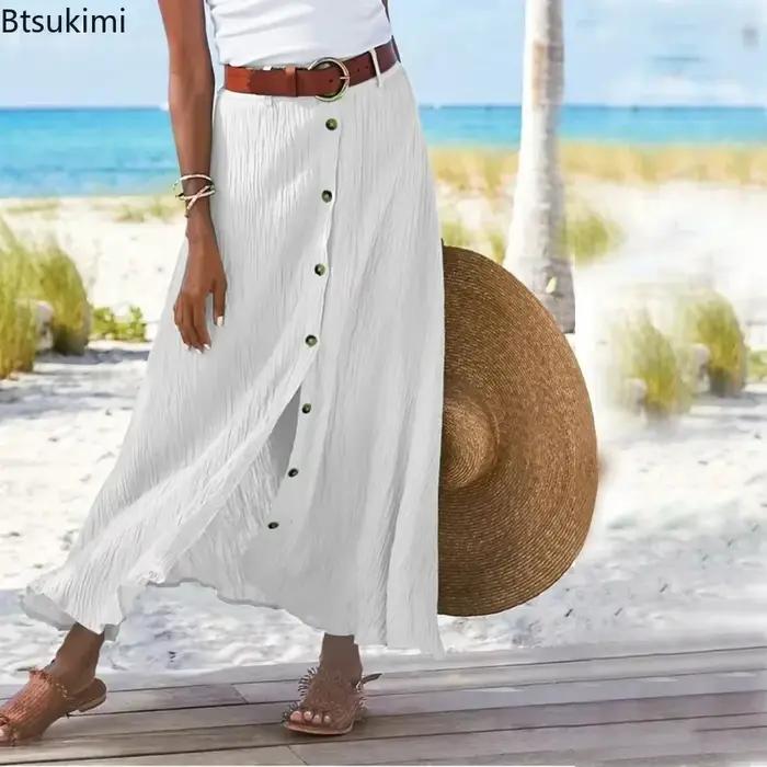 Nouvelle jupe midi en coton taille haute pour femme 2026