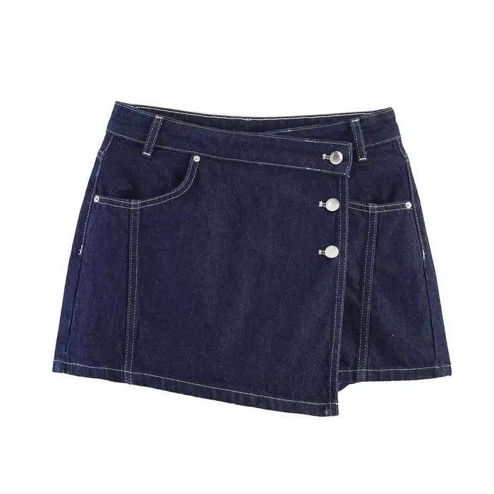 Ensemble deux pièces décontracté pour femme : haut court et jupe courte asymétrique en jean rétro, style urbain, mode estivale