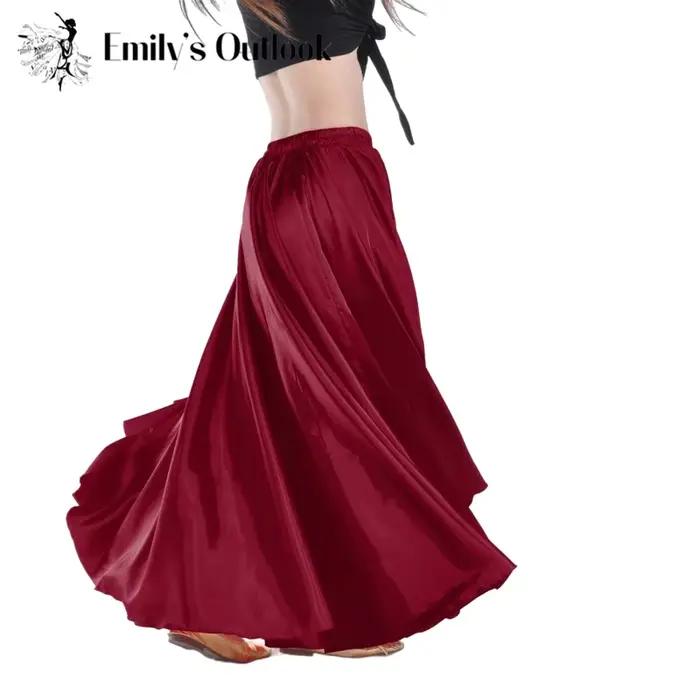 Jupe en Satin Costume de danse du ventre femmes jupes gitane danseur vêtements de pratique jupe Maxi 12 couleurs assorties solide blanc noir arabe