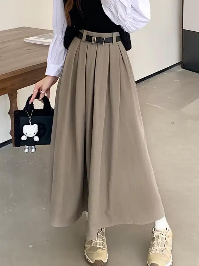 Jupe plissée à taille élastique avec ceinture pour femme