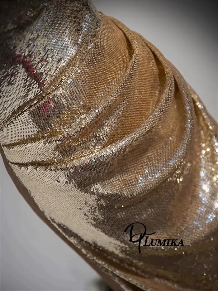 DTLumika - Robe longue à paillettes dorées, manches épaules dénudées, col en cœur perlé, longue gaine, robe de bal, robes de soirée