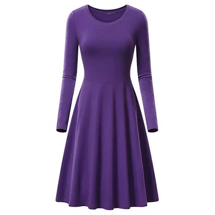 Robe trapèze à manches longues et col rond pour femme