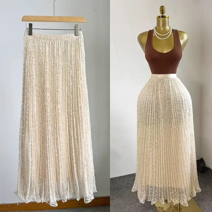 Jupes Femme Mi-longues Coupe Trapèze Taille Haute Ajustée Élégante Style Y2K Streetwear Décontractée Plissée en Dentelle pour le Travail Été 2026