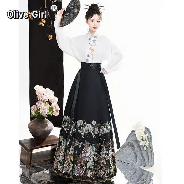Chemise Hanfu traditionnelle chinoise, jupe à visage de cheval tissée en or, robe en tissu Jacquard, vêtements pour femmes