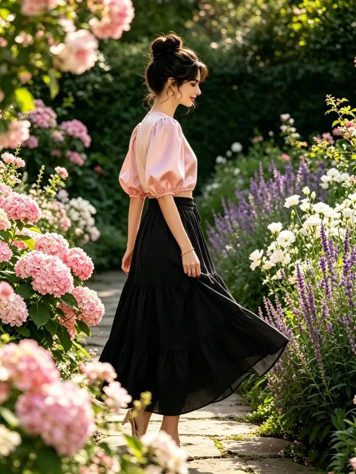 Jupe midi évasée à taille haute avec cordon de serrage