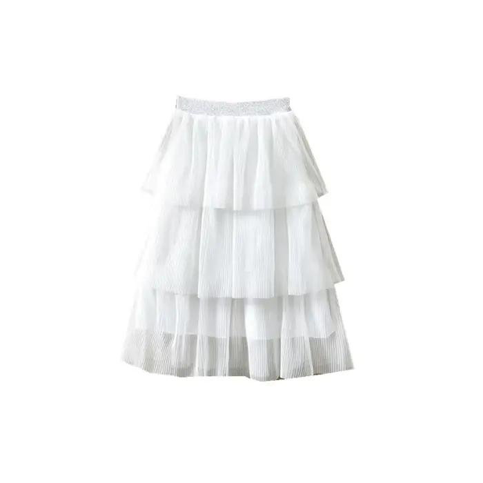 Jupe superposée en mousseline de soie pour filles, jupe de princesse blanche, vêtements pour adolescentes, enfants de 10 ans, été
