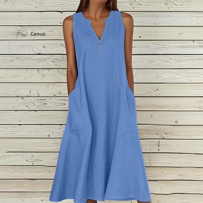 Nouvelle Robe sans Manches en Coton et Lin pour Femme 2026