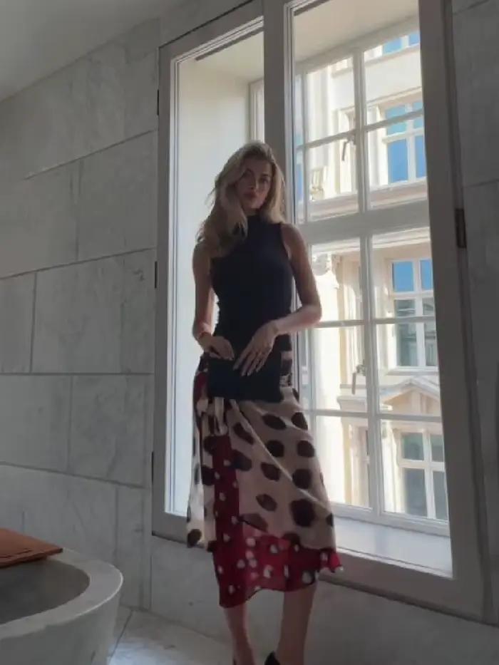 Jupe midi bohème à pois pour femme