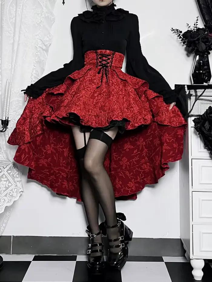 Jupe gothique rétro taille haute pour femme