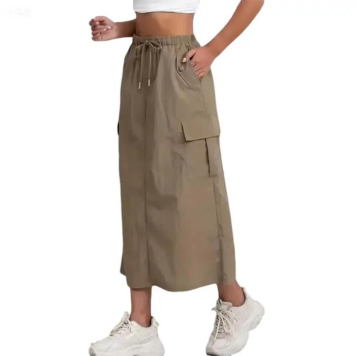 Femmes minimaliste couleur unie jupe populaire décontracté cordon élastique avec poche
