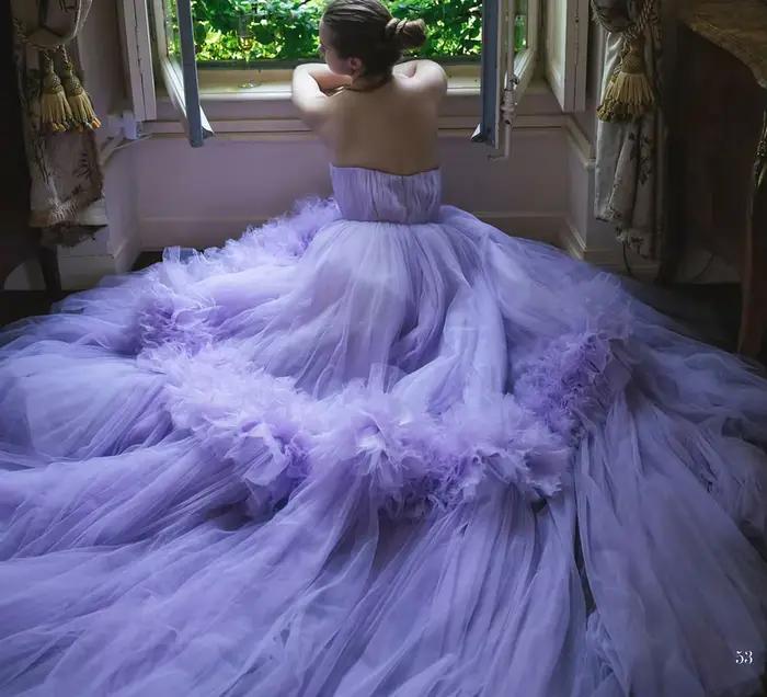 Robes de fiançailles longues en tulle lavande rêveuses pour femmes avec vestes à volants, robe de soirée de luxe, plusieurs couleurs disponibles