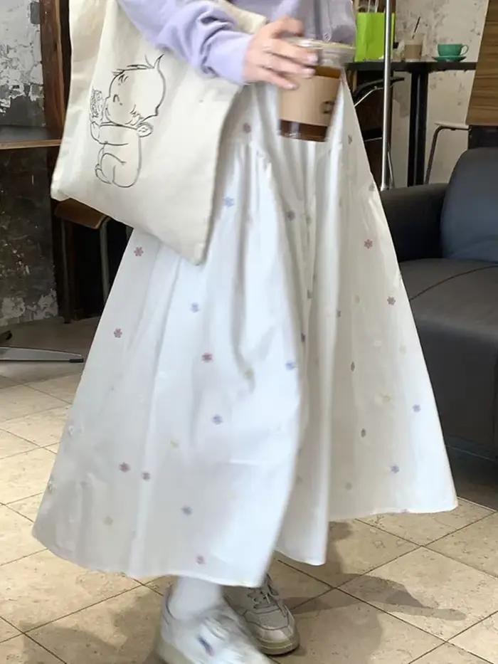 Jupe ample française vintage décontractée fleurie en coton polyester pour femmes soirees officielles printemps été