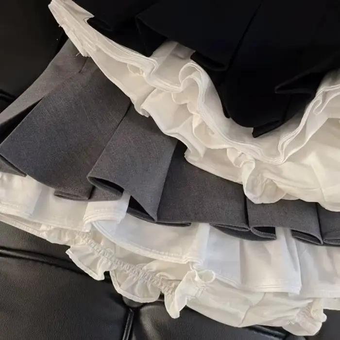 Mini jupe noire à volants pour femmes, jupe plissée en Patchwork coréen, taille haute japonaise, assortie à tout, jupe trapèze, nouvelle collection