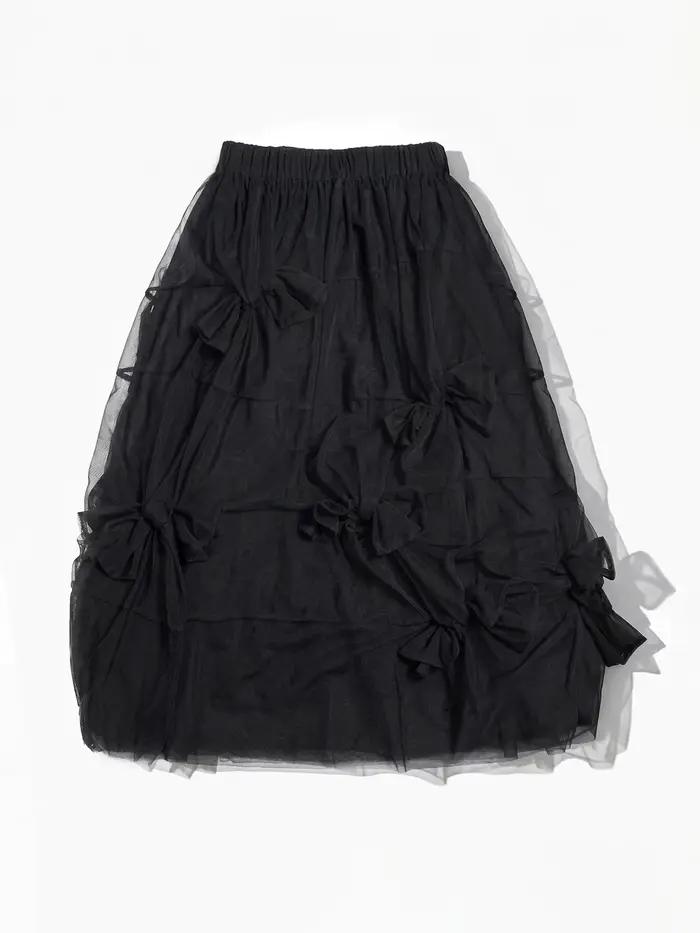 Jupe mi-longue à nœud noir pour femme
