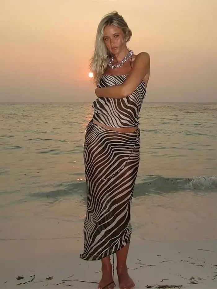 Ensemble jupe plissée marron Chic pour femmes