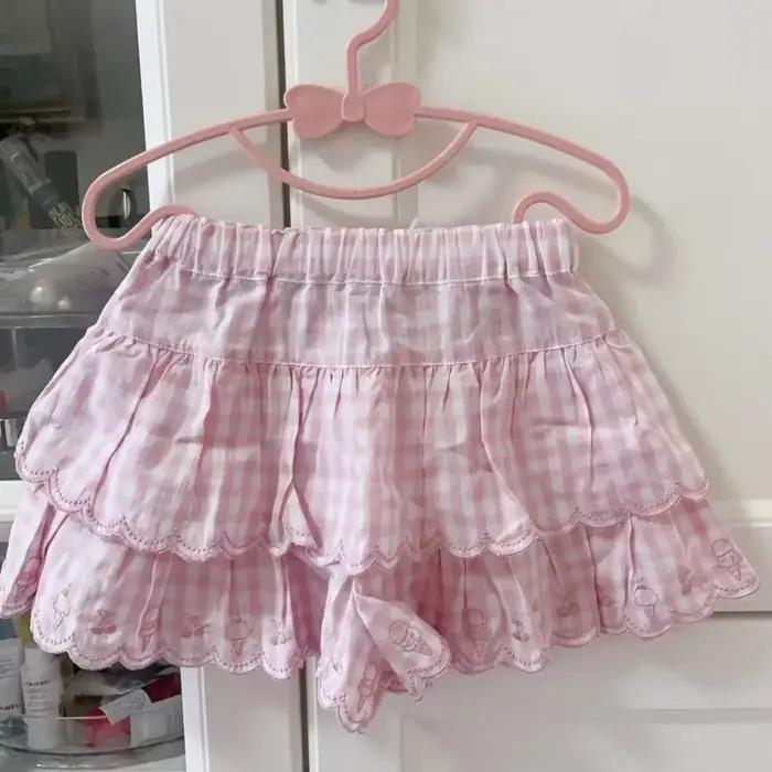Harajuku japonais doux été jupe femmes taille haute Kawaii broderie Mini