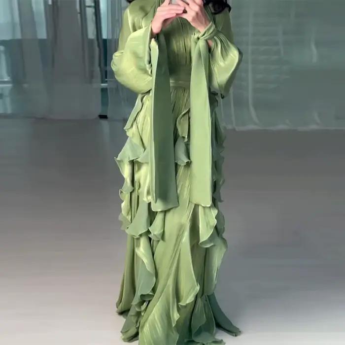 Robe de soirée musulmane Eid femmes Abaya à volants Jalabiya Ramadan robes longues automne robes Largos arabe longue Robe maroc caftan