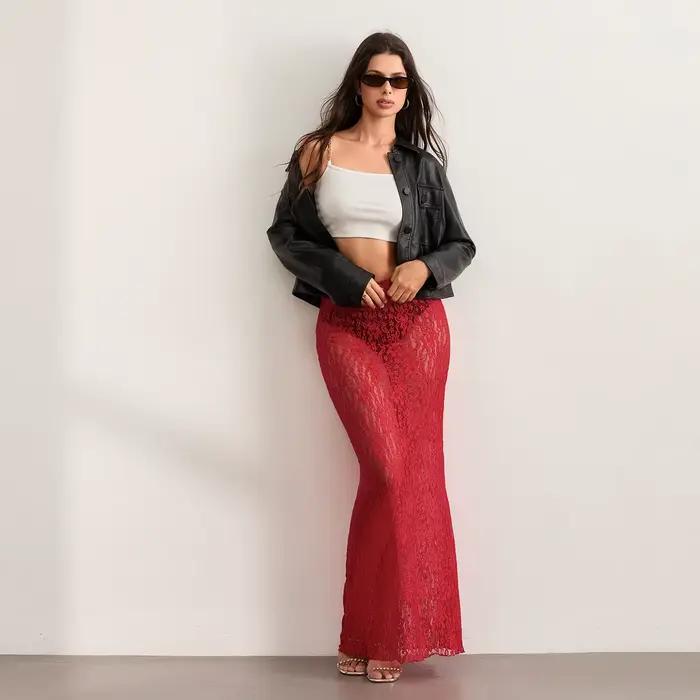 Jupes Maxi en dentelle transparente pour femmes