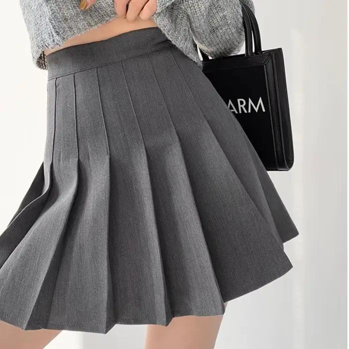 Nouvelle Jupe plissée pour femmes 2026 Mini jupes école japonaise taille haute Kawaii mignon gris