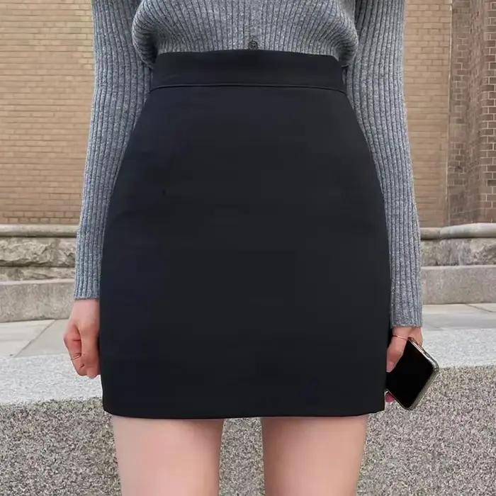 SMVP 2025 noir gris femmes Mini jupe mode coréenne taille haute OL bureau paquet hanche jupes dames solide Simple