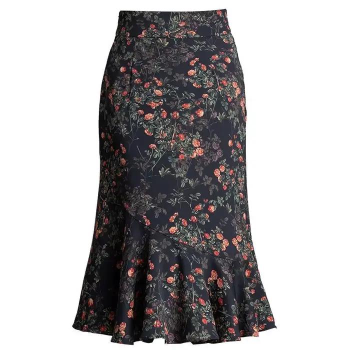 Jupe mi-longue sirène à imprimé floral pour femme