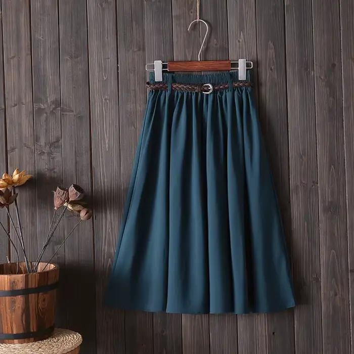 Jupe plissée mi-longue avec ceinture pour femme