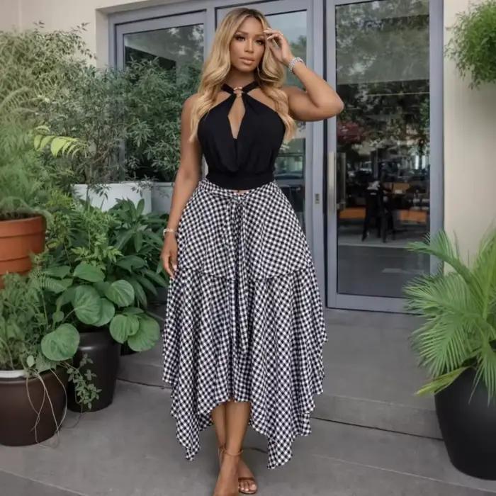 Nouvelle jupe africaine tendance à carreaux pour femme