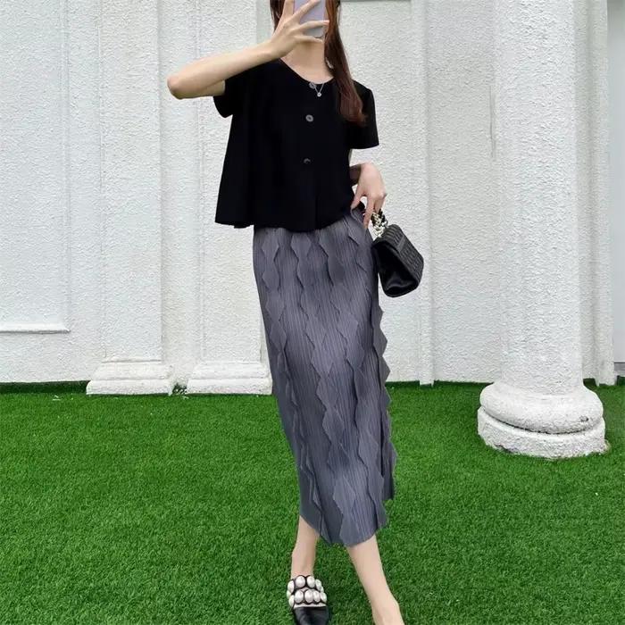 Demi-jupe plissée de haute qualité pour femmes, jupe amincissante taille haute élastique, nouveau Style d'été 2021, jupe longue mi-longue décontractée à volants