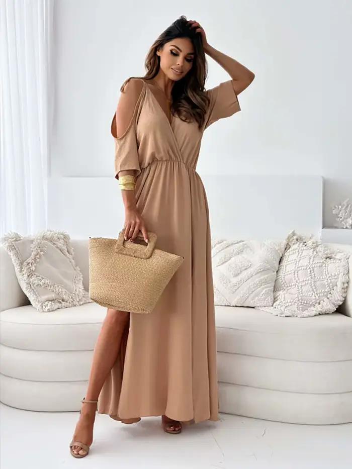 Robe longue décontractée à lacets pour femmes