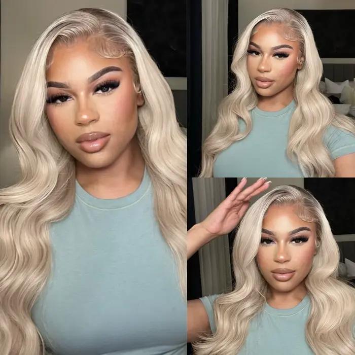 Perruque longue blonde brune ombrée pour femme, perruque frontale en dentelle synthétique, bouclée et ondulée, partie médiane 13tage, vague profonde adt, blonde agaçante
