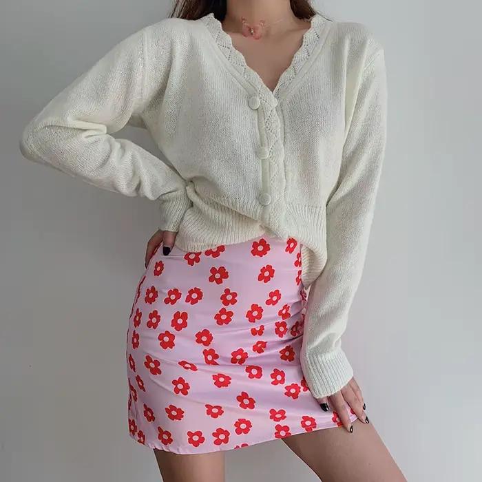 Mini jupe taille haute à imprimé floral pour femmes