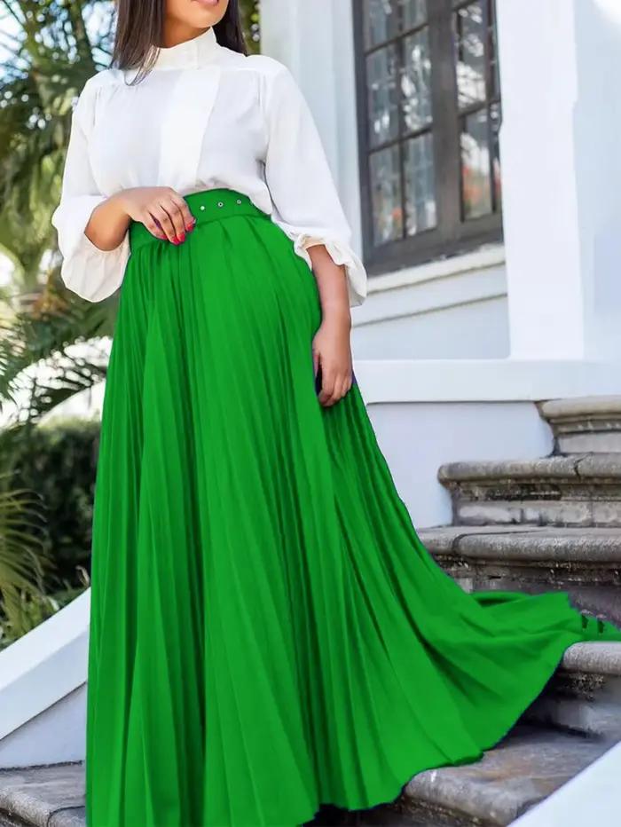 Jupe longue plissée taille haute pour femmes