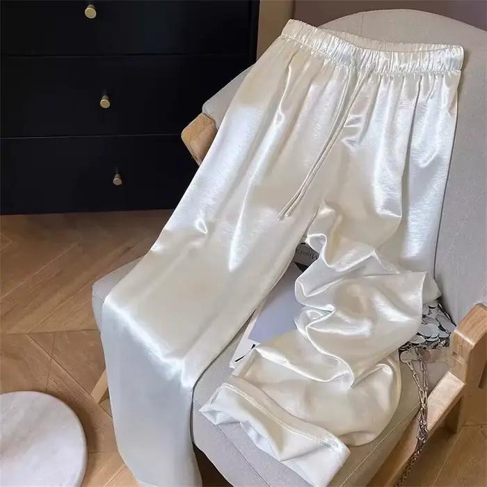 Mode coréenne taille haute mince jambe large femmes été bureau dame couleur unie droite tout-match pantalons