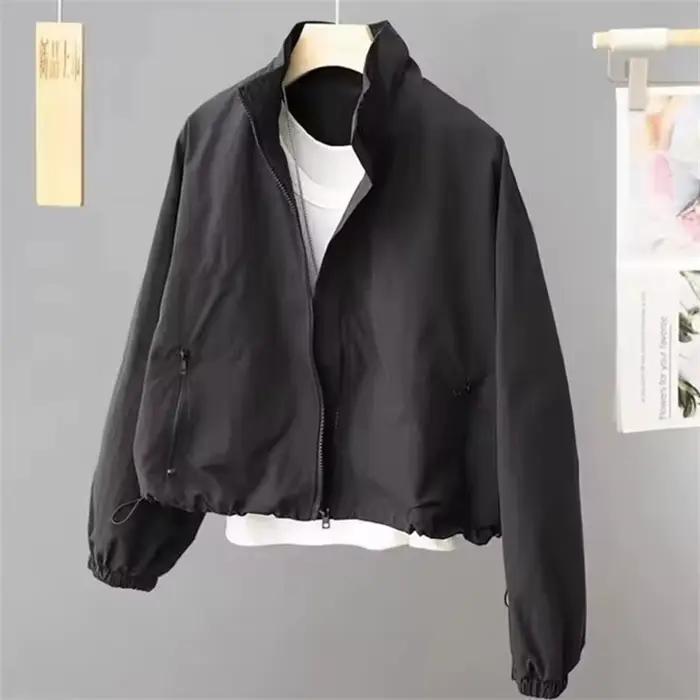 Femmes veste courte printemps automne nouveau décontracté Femme coupe-vent col montant outillage veste basique manteau à glissière hauts Gabardina Mujer