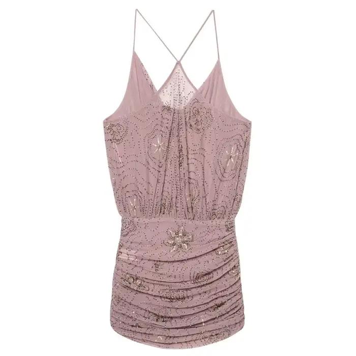 Robe moulante pour femme, robe courte à paillettes et volants, robe de soirée sans manches pour l'été, robe moulante sexy pour bal de promo, nouvelle collection 2026