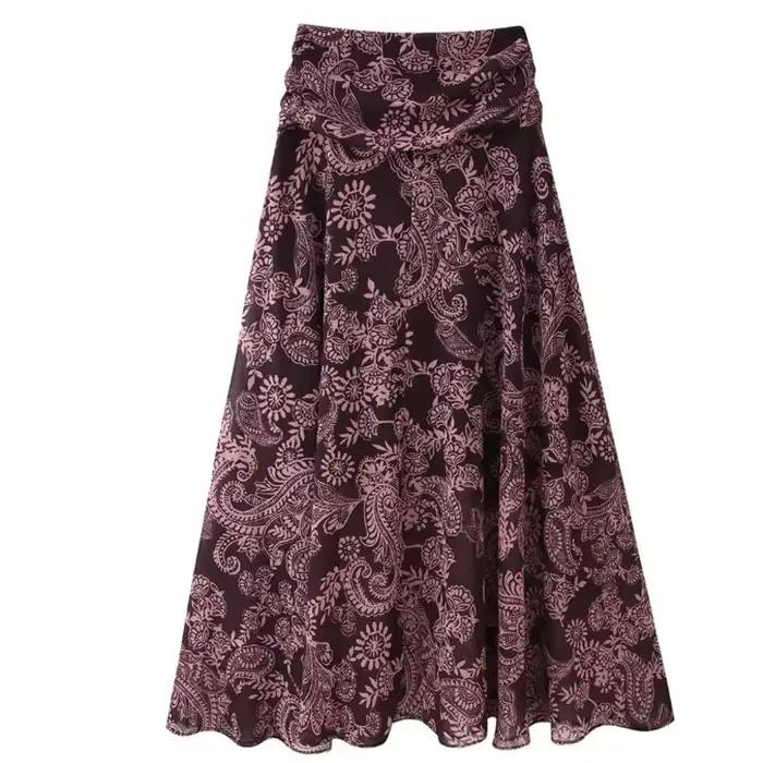 Jupe évasée imprimée à la mode pour femmes, jupe taille haute à imprimé Paisley, jupe longue fluide, style bohème décontracté pour femmes PVCK