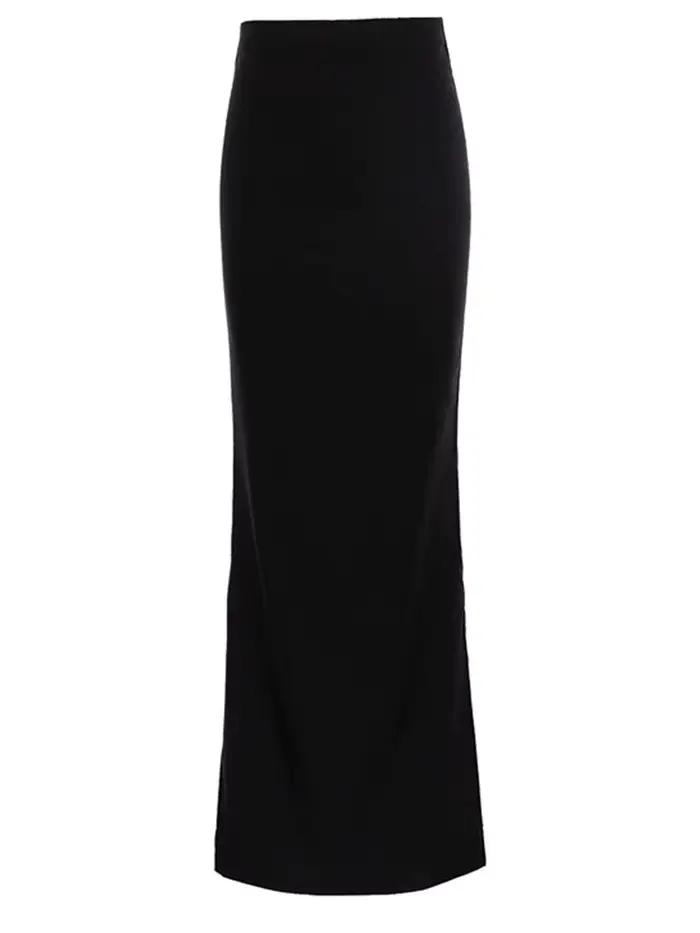 Jupes longues noires élégantes pour femmes avec coupe crayon sans couture, saison automne-hiver, matériau coton-polyester, tailles S, M, L, ajustement mince et longueur cheville