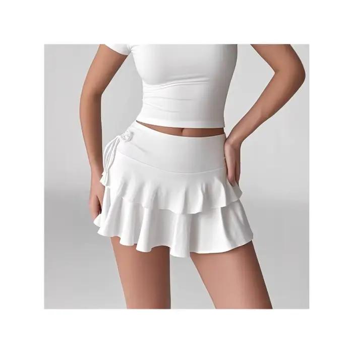 1 pièces femmes élégantes couches à volants Mini jupe-été taille haute en mousseline de soie jupe décontracté