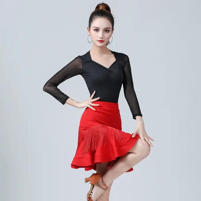 Jupe de danse latine, vêtements d'entraînement pour femmes adultes