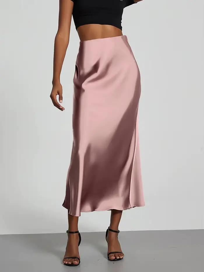 Jupe longue taille haute en satin pour femmes