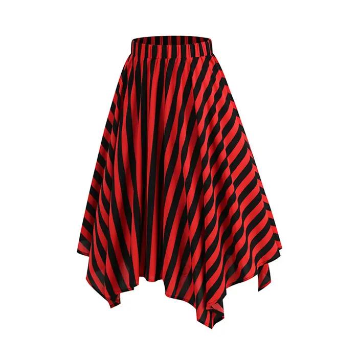 Jupe femme mode noir rouge couleur bloc rayure