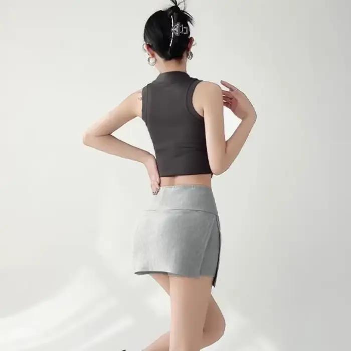 Jupes fendues sur le côté pour femmes, taille haute, ligne A, couleur unie, slim, short de sport, style coréen, décontracté, nouvelle collection été 2025