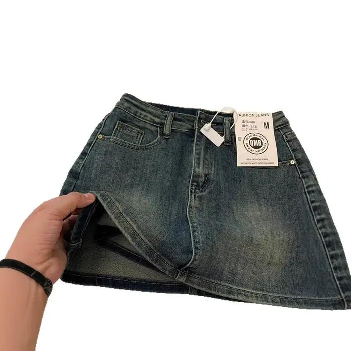 Jupe mini en jean taille haute pour femme