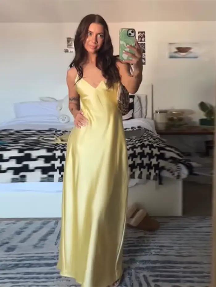 Robe Longue Plissée à Lacets pour Femme, Camisole, Coupe Cintrée, Élégante, Couleur Unie, Mode, Épissure, Chic, Vacances, Plage