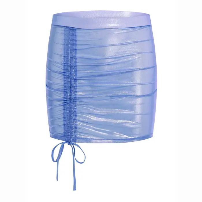 Jupe courte transparente avec cordon de serrage réglable pour femmes, jupe serrée transparente, métallique scintillante, tenue de discothèque, Mini jupe moulante Polyester Organza Design Glamour Occasions Nocturnes