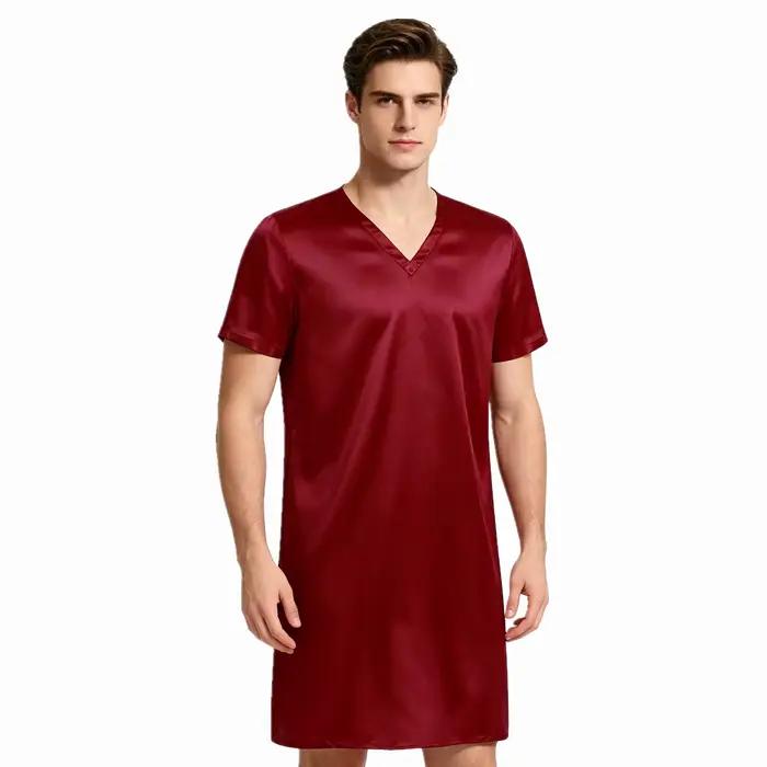 Hommes femmes Satin chemise de nuit col en V à manches courtes vêtements de nuit vêtements de nuit Homewear côtés fendus vêtements de nuit Robe de nuit peignoir