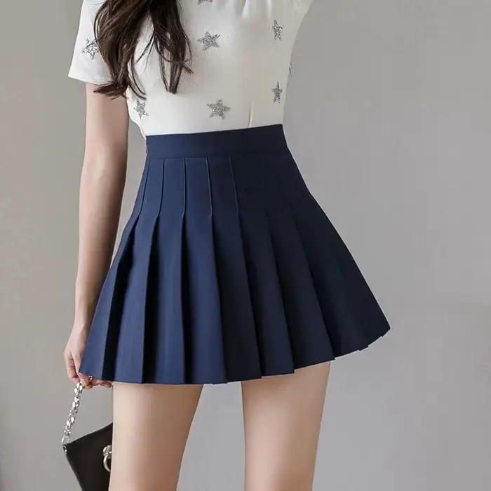 Nouvelle jupe plissée taille haute d'été, style JK, couleur unie, coupe trapèze, très tendance et sexy, style maman, mini-jupe super courte