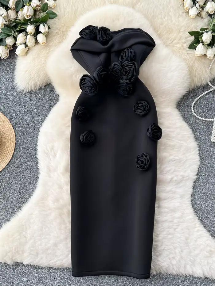 Robe de soirée sans bretelles pour femmes, européenne et américaine, haut de gamme, Socialite lourde, fleur 3D, sans manches, taille Slim, robe crayon