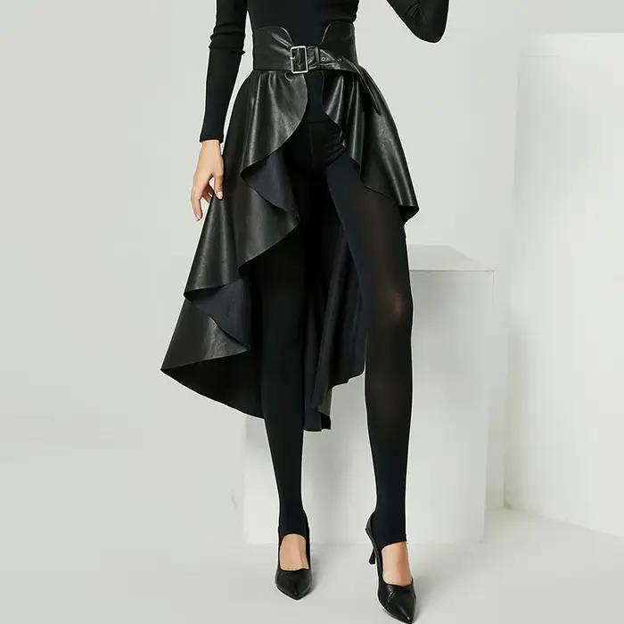 Getspring-Jupe en cuir PU taille haute pour femme
