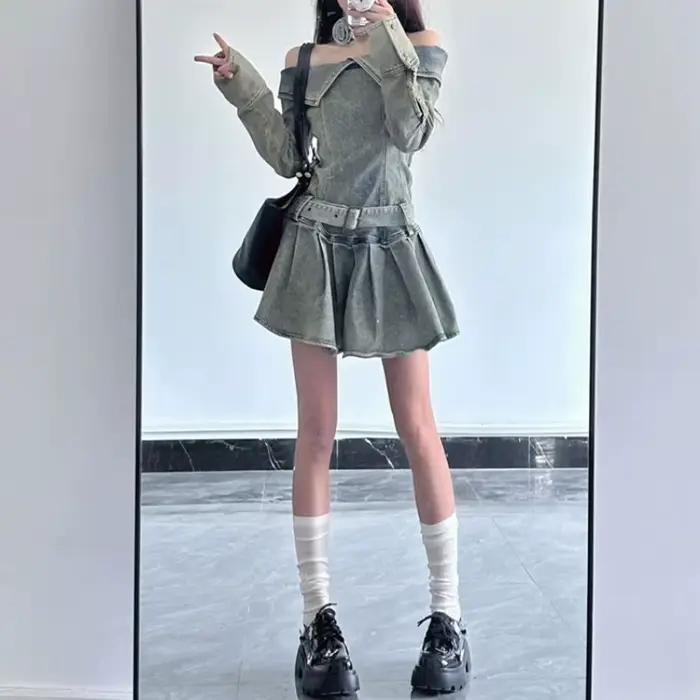 Robe en jean à manches longues et jupe courte pour femmes